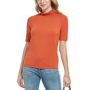 Karl Lagerfeld Paris Women's Mockneck Top Small Spicy Orange NWT